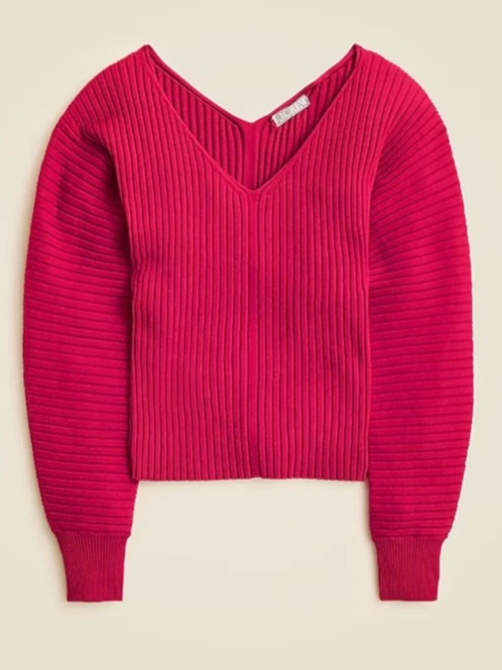 Like New J. Crew Crimson Rouge Ribbed Double V-neck Sweater, Size XS